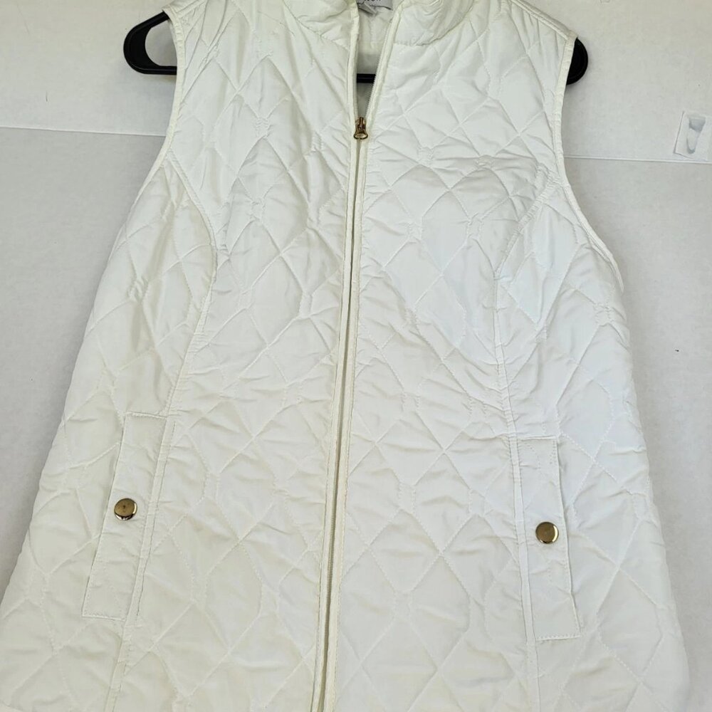 Croft & Barrow Quilted Vest Women's M Coconut White Sleeveless Zip Fitted Back